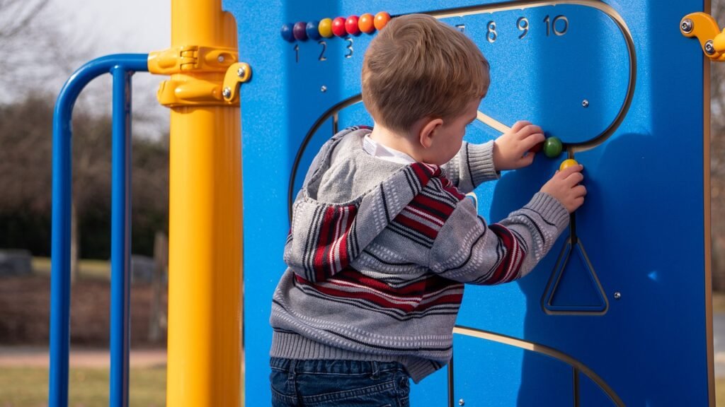 a child playing on outdoor playground