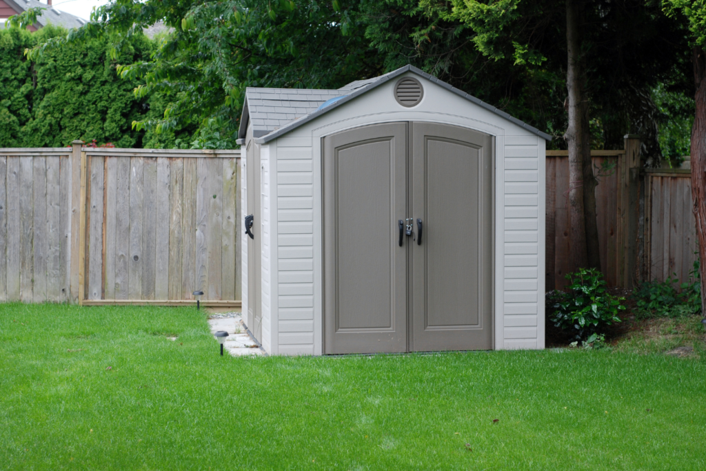 plastic shed on a concrete foundation