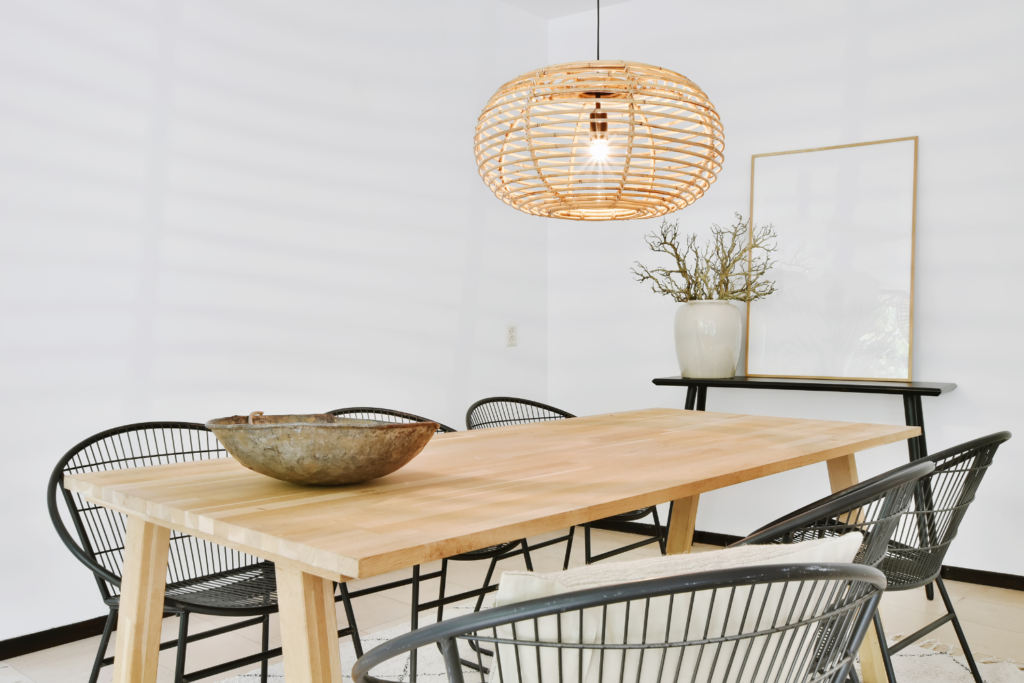 Wood Dining Table with patio chairs