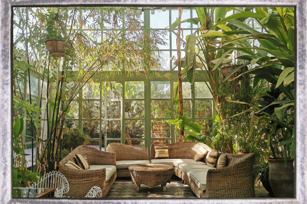 patio sunroom surrounded by plants