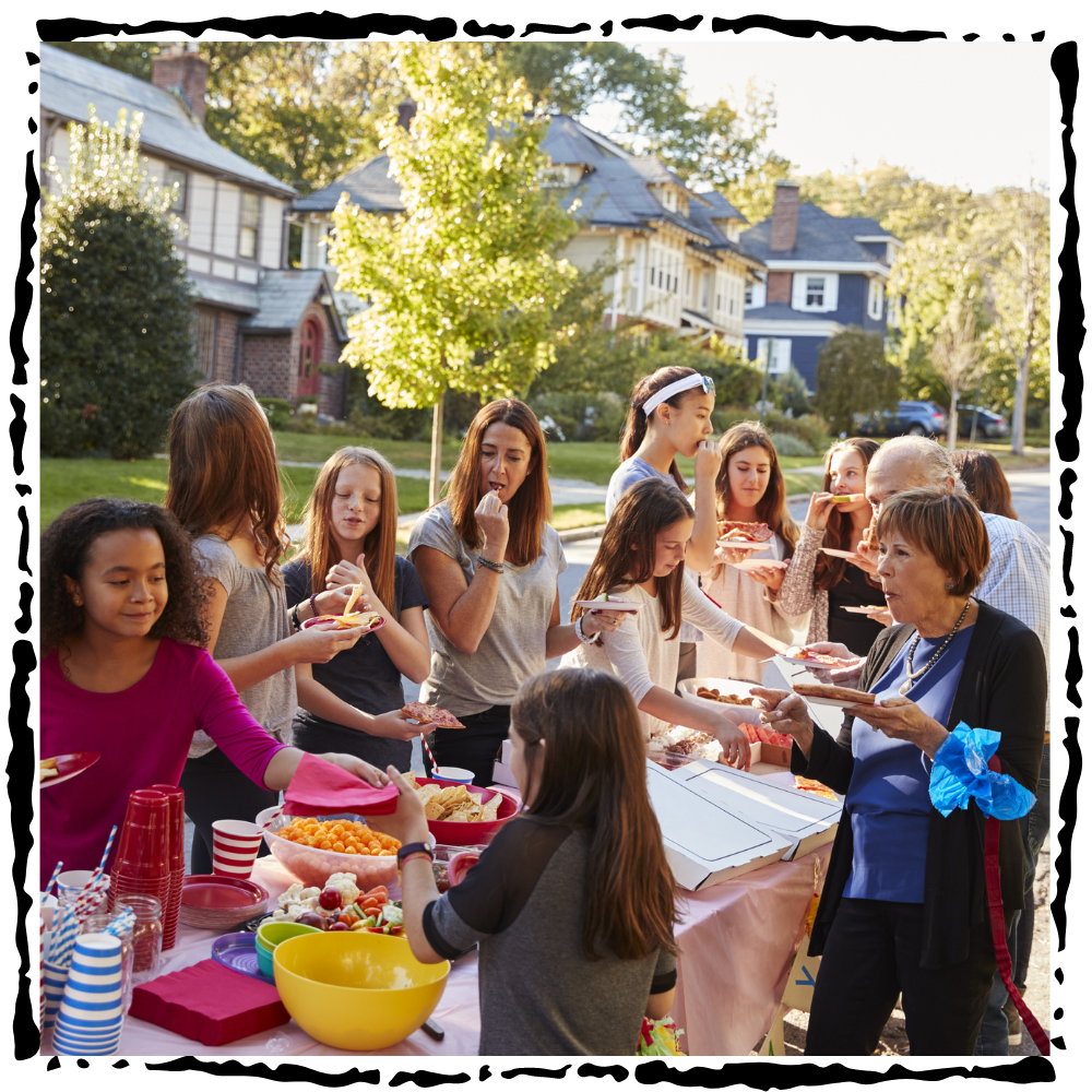 block party people eating