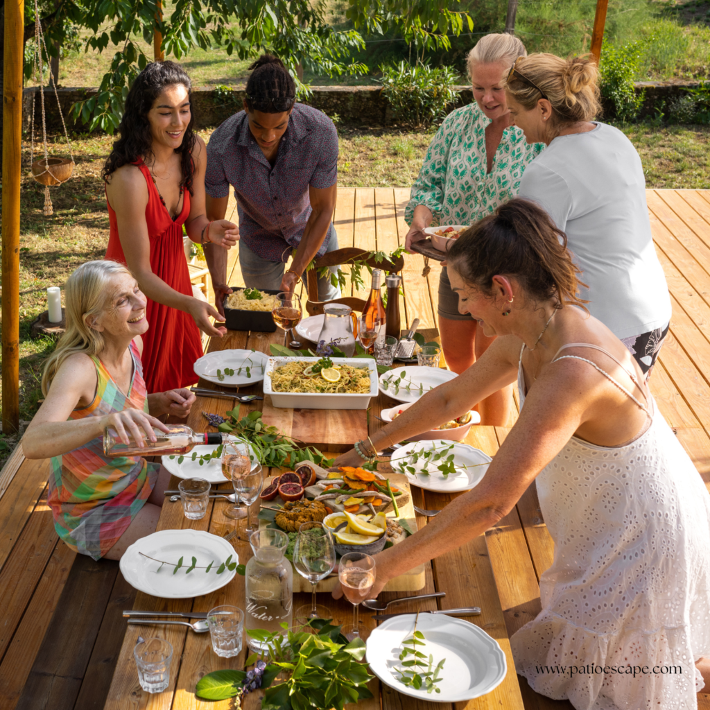 people dining outside